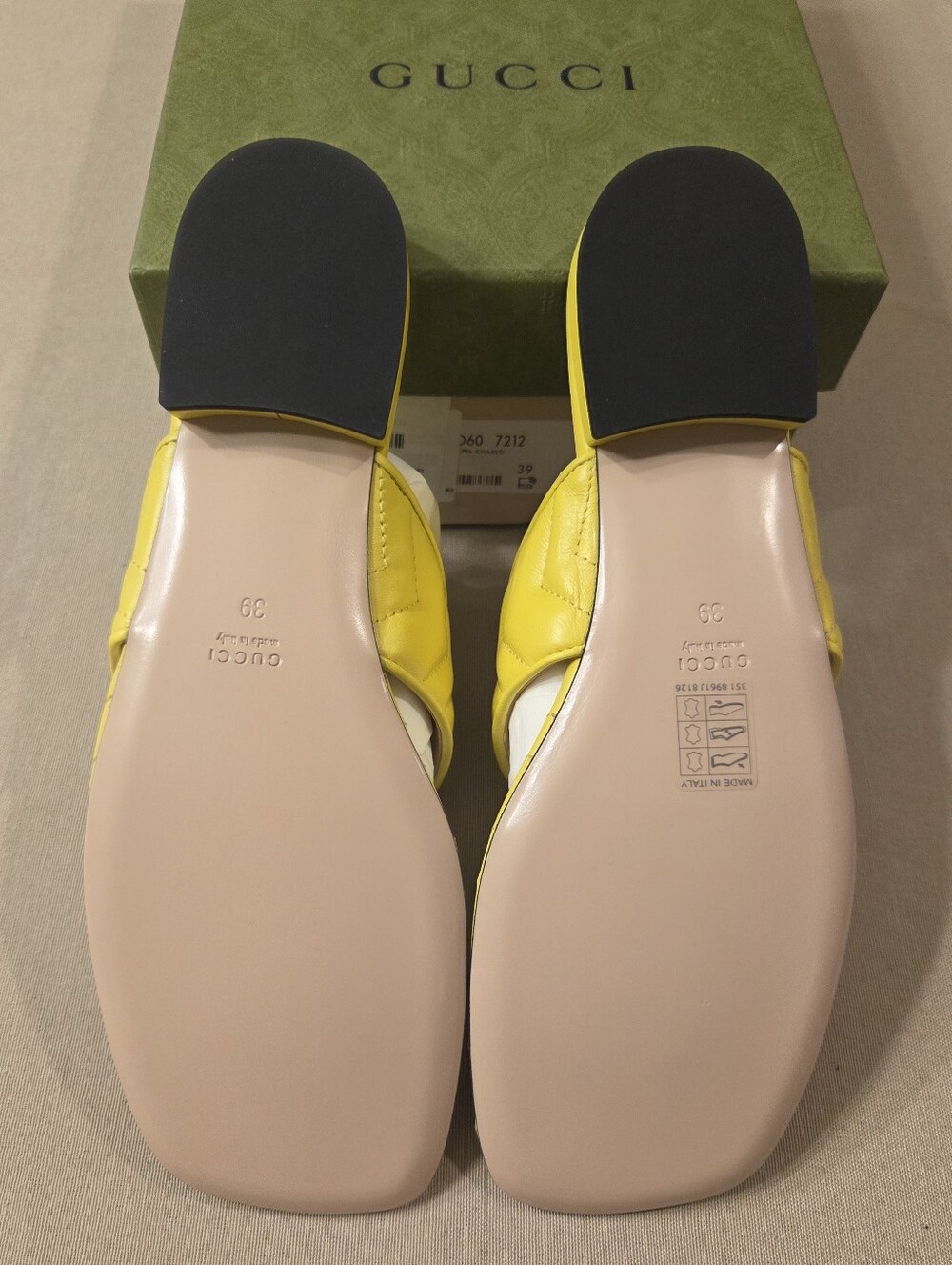 NEW Gucci Nappa Charlotte Double G Marmont Thong Sandals Acid Lime & Silver sz39 - Picture 3 of 4